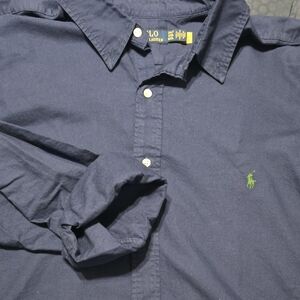 Polo by Ralph Lauren Navy Button-Down Shirt with Green Pony Logo